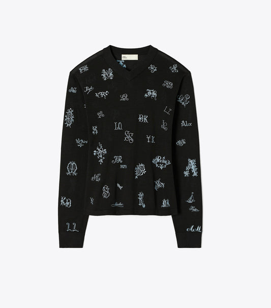 Tory Burch Embroidered Silk Sweater - Black