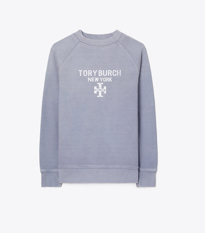 Tory Burch Distressed Cotton Sweatshirt - Vapor Blue