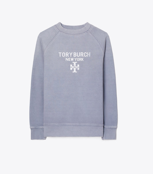Tory Burch Distressed Cotton Sweatshirt - Vapor Blue