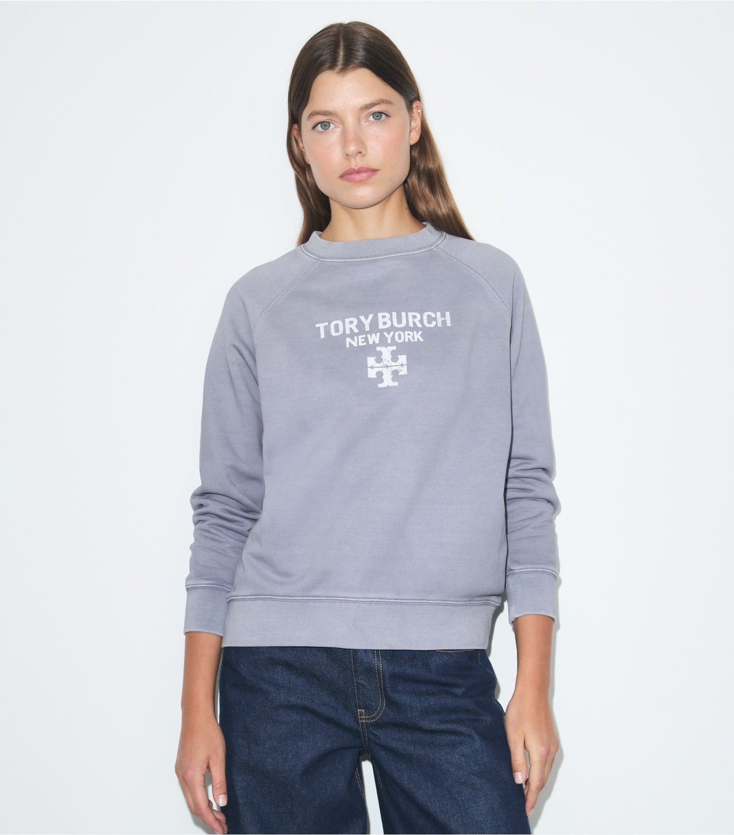 Tory Burch Distressed Cotton Sweatshirt - Vapor Blue