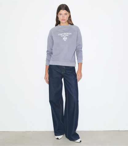 Tory Burch Distressed Cotton Sweatshirt - Vapor Blue