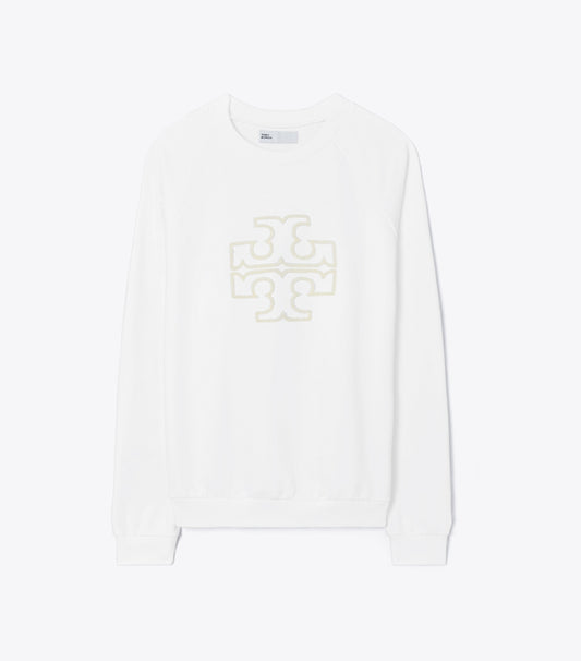 Tory Burch Heavy French Terry Logo Crewneck - Snow White