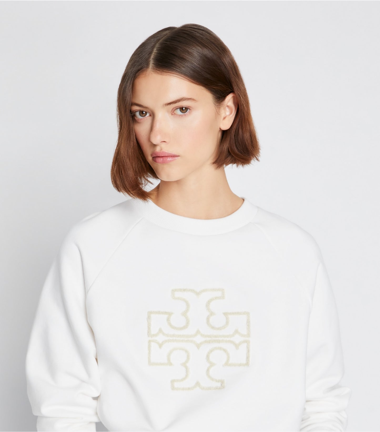 Tory Burch Heavy French Terry Logo Crewneck - Snow White