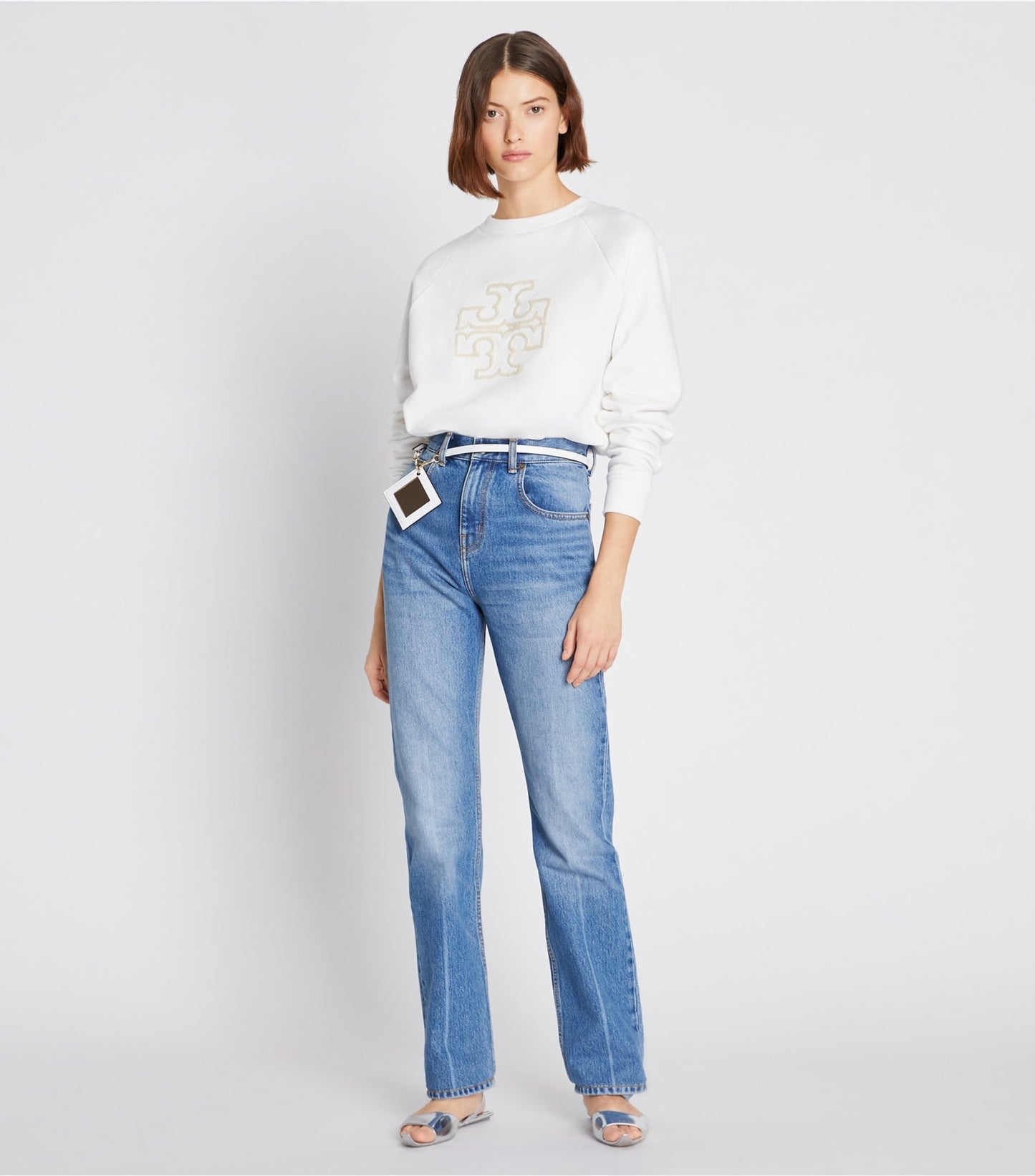 Tory Burch Heavy French Terry Logo Crewneck - Snow White