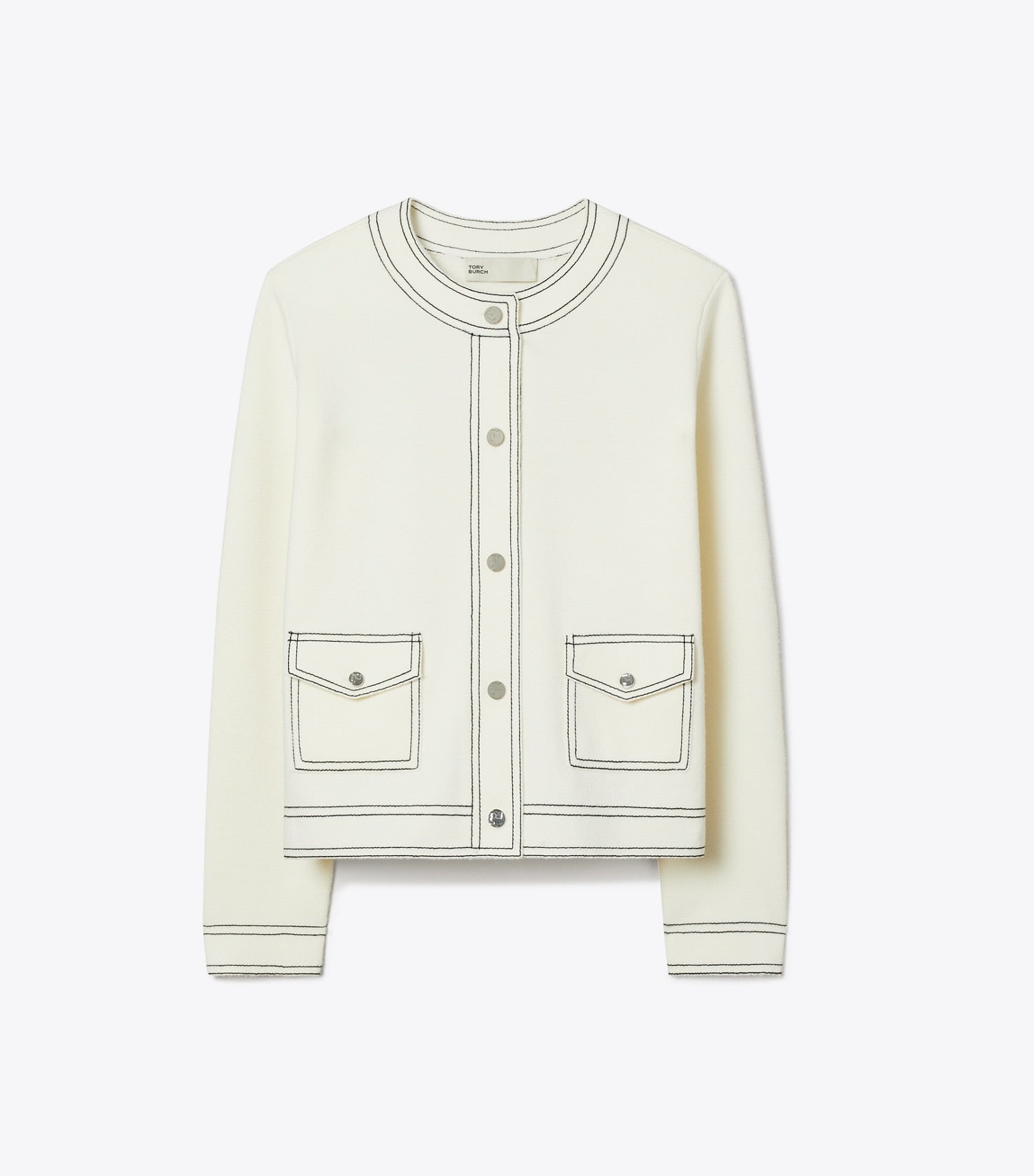 Tory Burch Topstitch Wool Cardigan - New Ivory