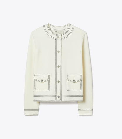 Tory Burch Topstitch Wool Cardigan - New Ivory