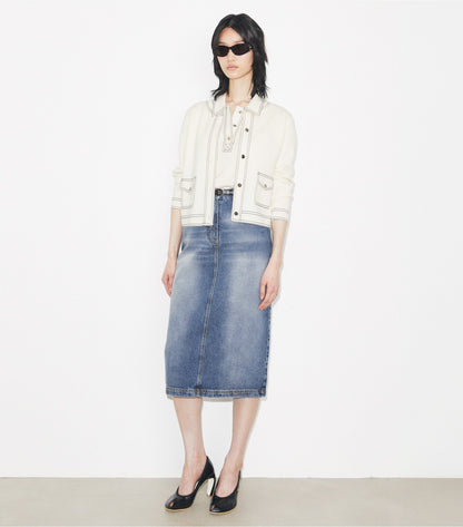 Tory Burch Topstitch Wool Cardigan - New Ivory