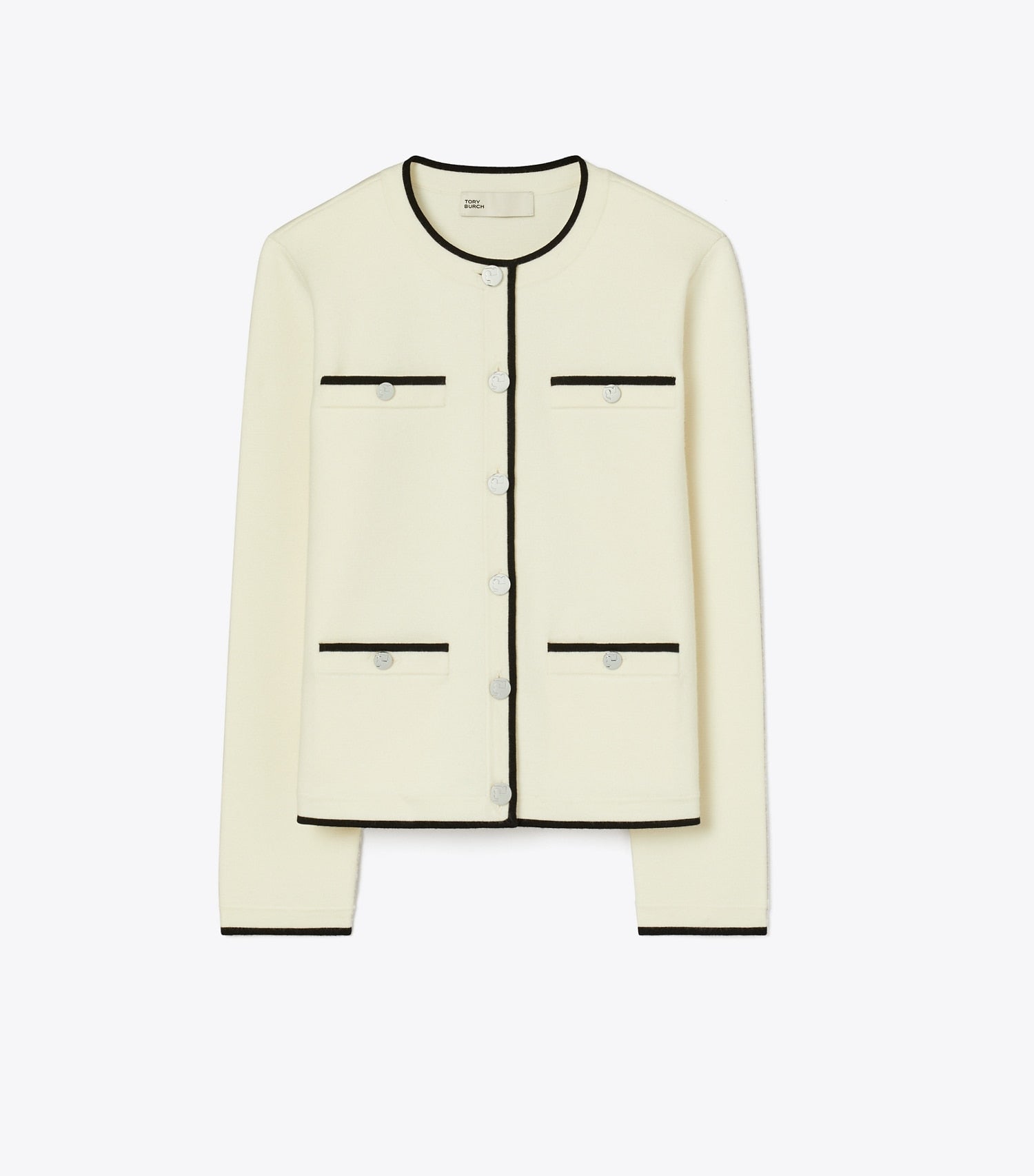 Tory Burch Kendra Wool Cardigan - New Ivory/ Black