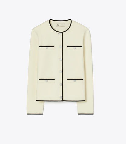 Tory Burch Kendra Wool Cardigan - New Ivory/ Black