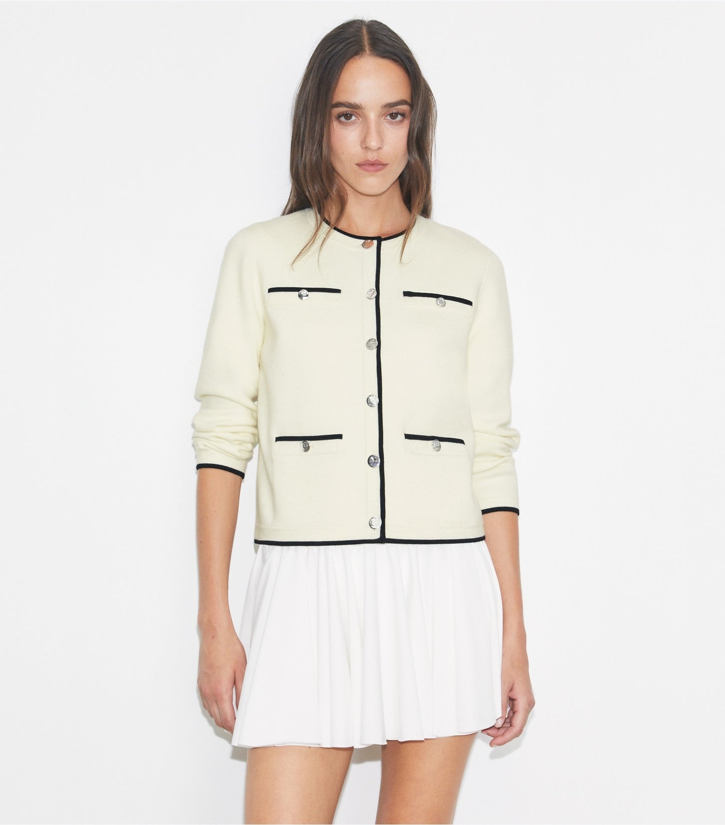 Tory Burch Kendra Wool Cardigan - New Ivory/ Black