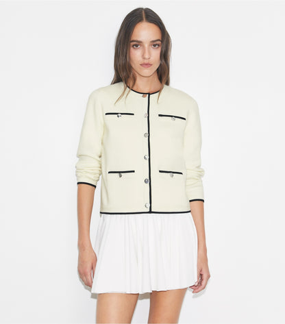 Tory Burch Kendra Wool Cardigan - New Ivory/ Black