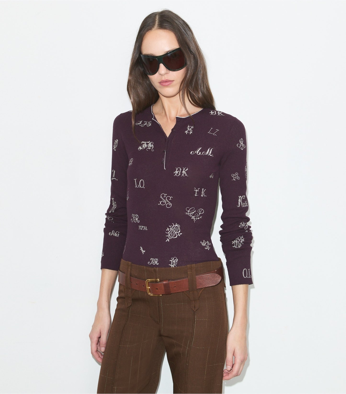 Tory Burch Embroidered Henley Sweater - Evening Plum