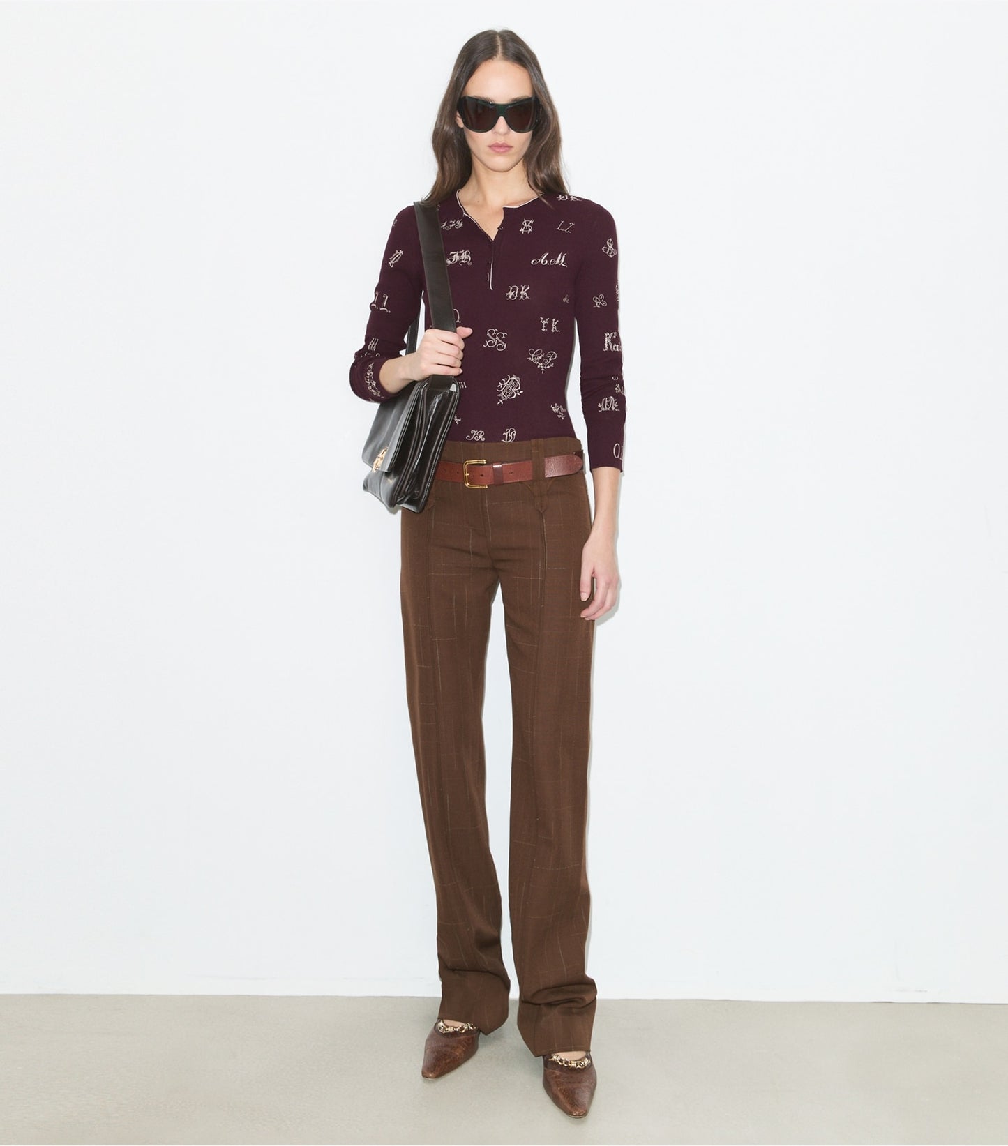 Tory Burch Embroidered Henley Sweater - Evening Plum