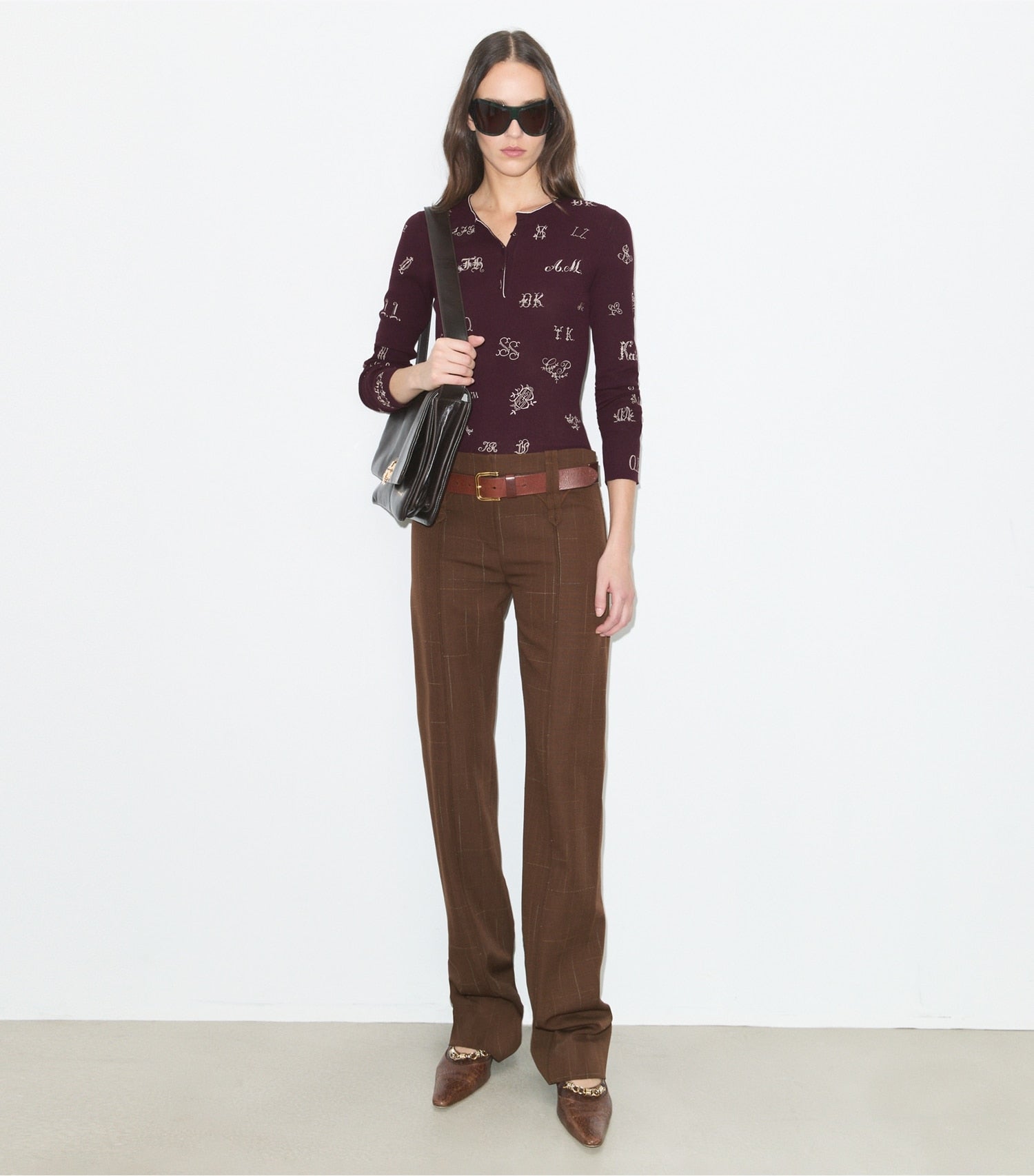 Tory Burch Embroidered Henley Sweater - Evening Plum