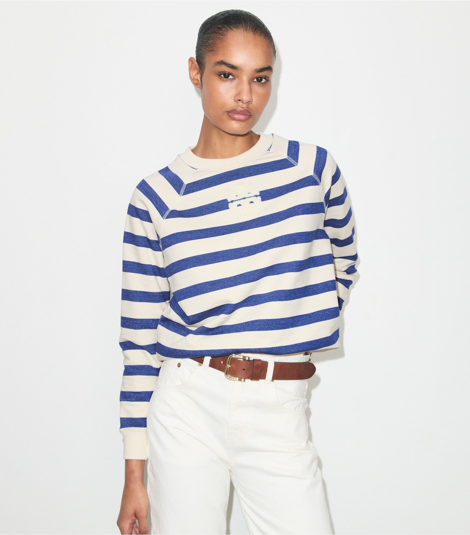 Tory Burch Striped Cotton Sweatshirt - New Ivory Basin Stripe