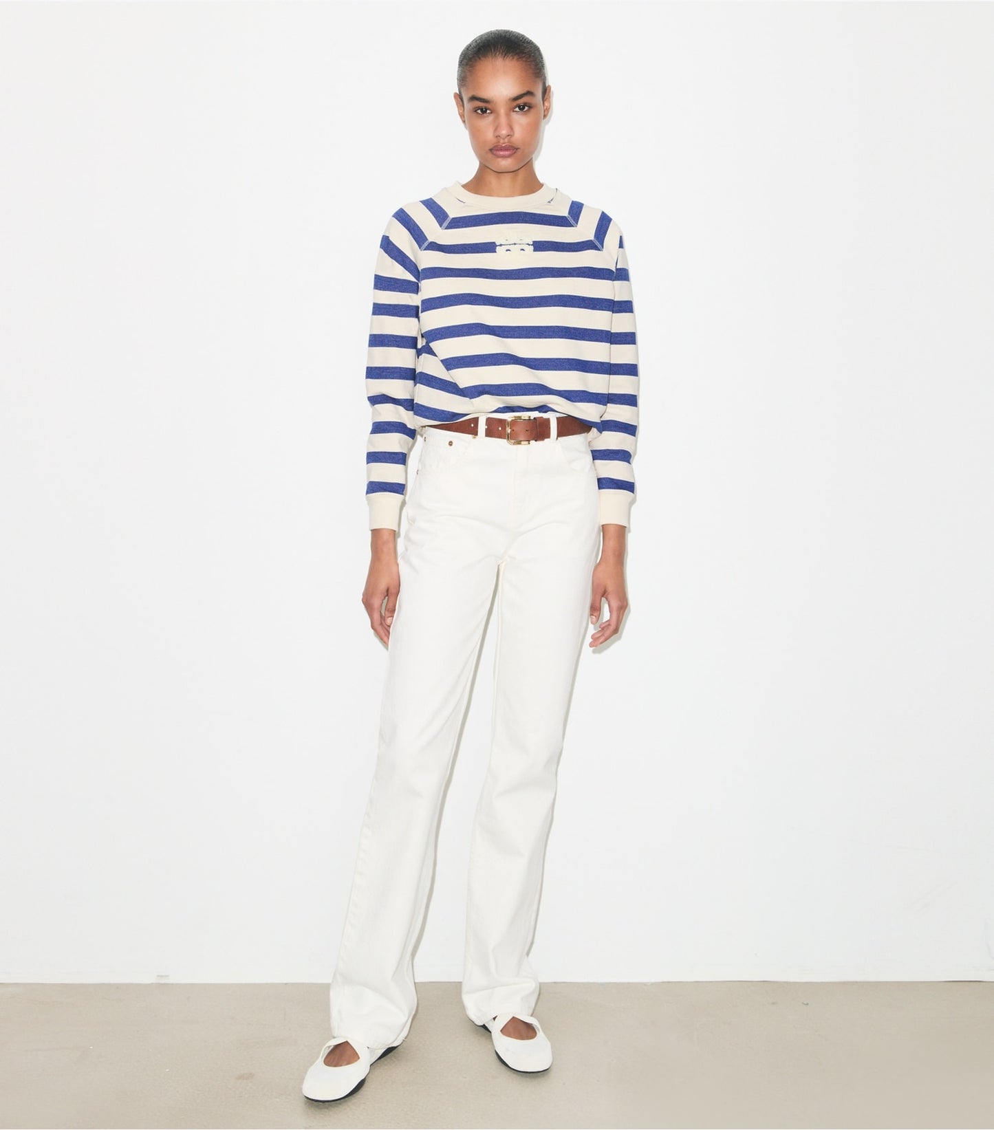 Tory Burch Striped Cotton Sweatshirt - New Ivory Basin Stripe