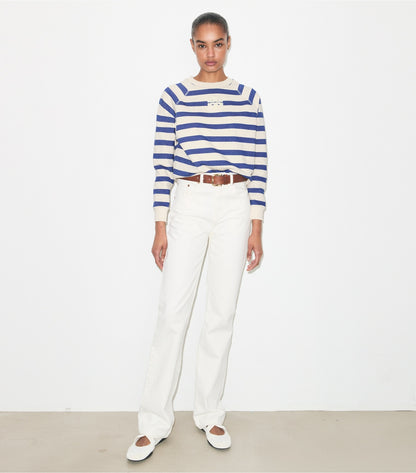 Tory Burch Striped Cotton Sweatshirt - New Ivory Basin Stripe