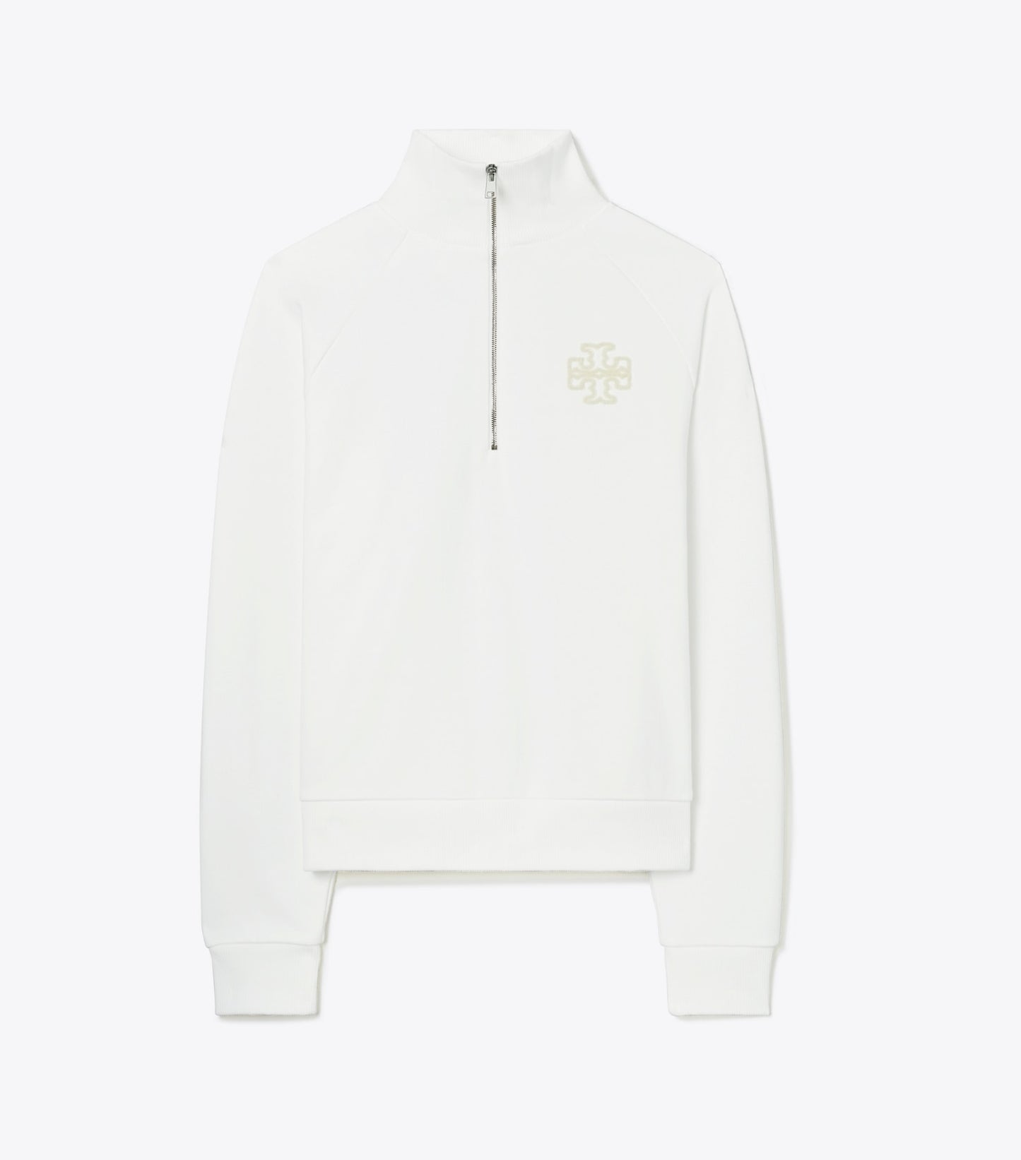 Tory Burch Heavy French Terry Half-Zip Sweatshirt - Snow White