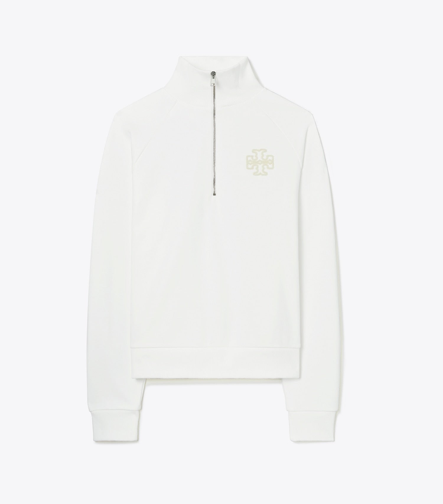 Tory Burch Heavy French Terry Half-Zip Sweatshirt - Snow White
