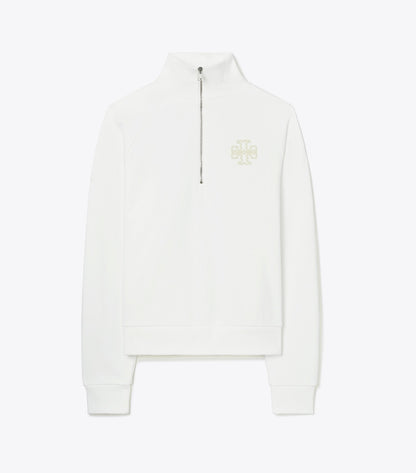 Tory Burch Heavy French Terry Half-Zip Sweatshirt - Snow White