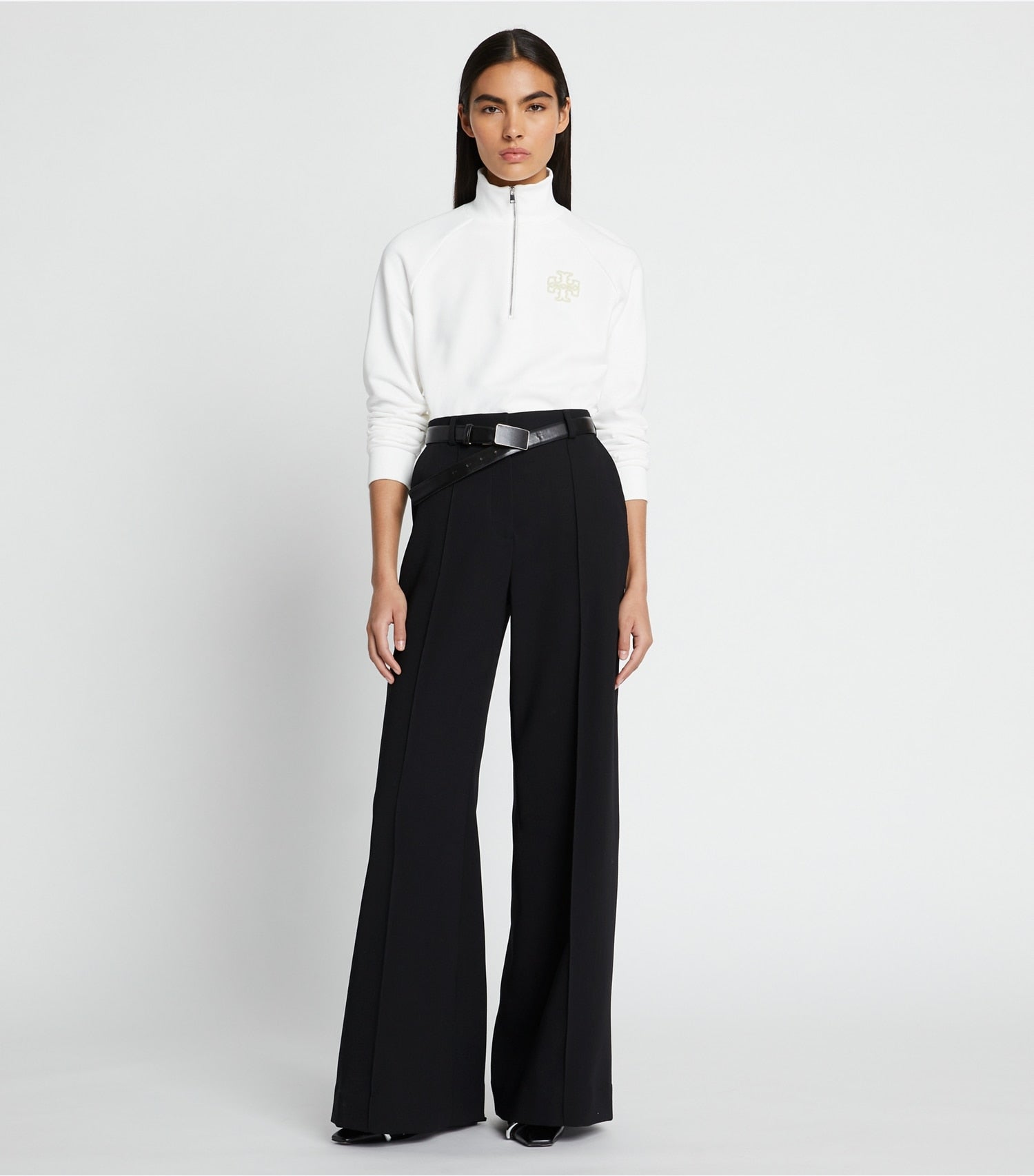 Tory Burch Heavy French Terry Half-Zip Sweatshirt - Snow White