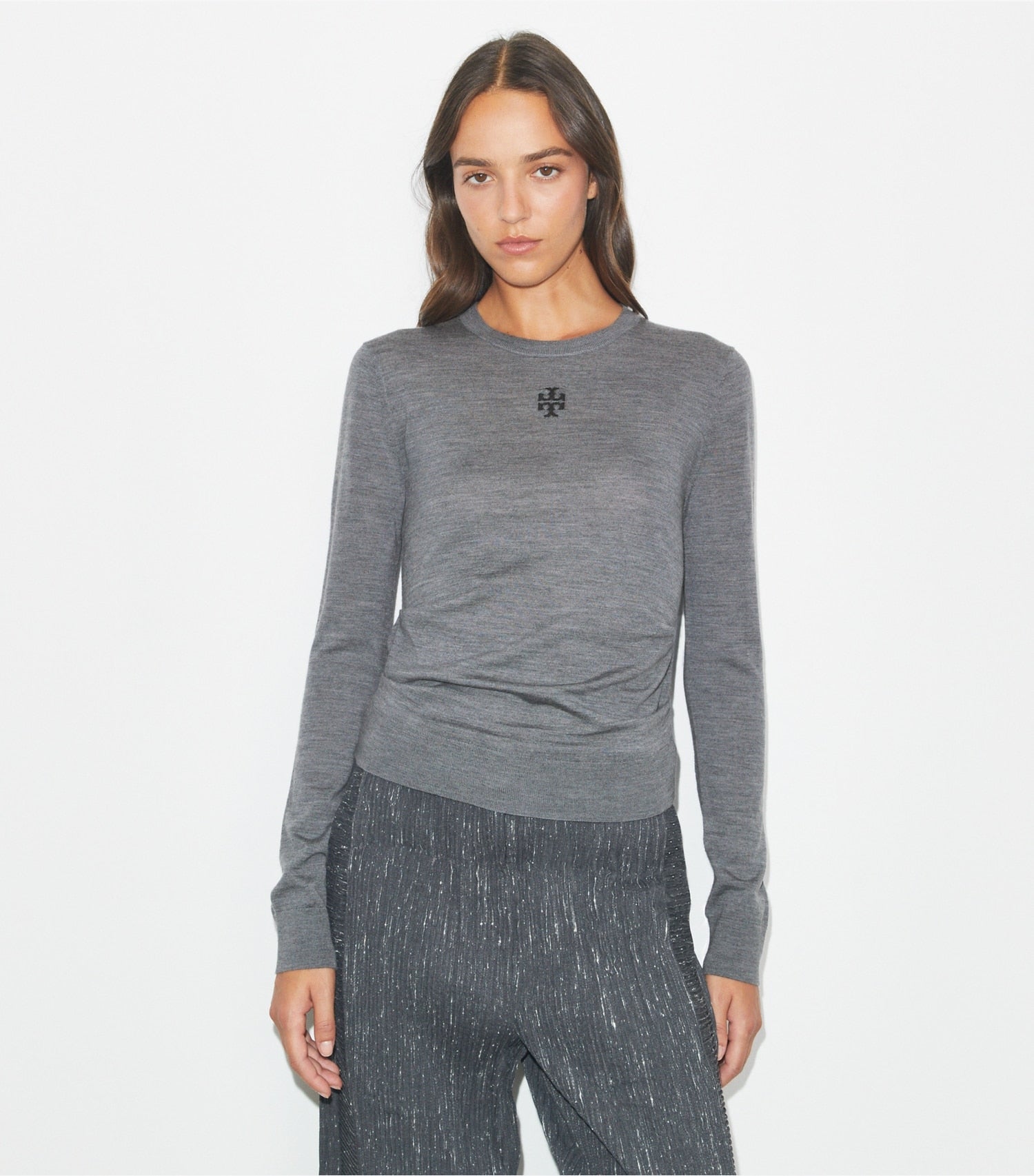 Tory Burch T Logo Wool Sweater - Frosted Gray Melange