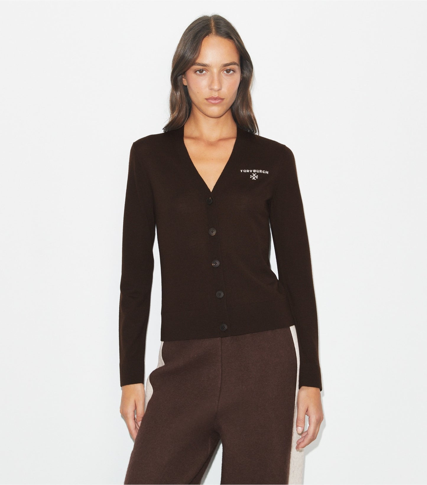 Tory Burch Simone Wool Cardigan - Winter Rich Brown