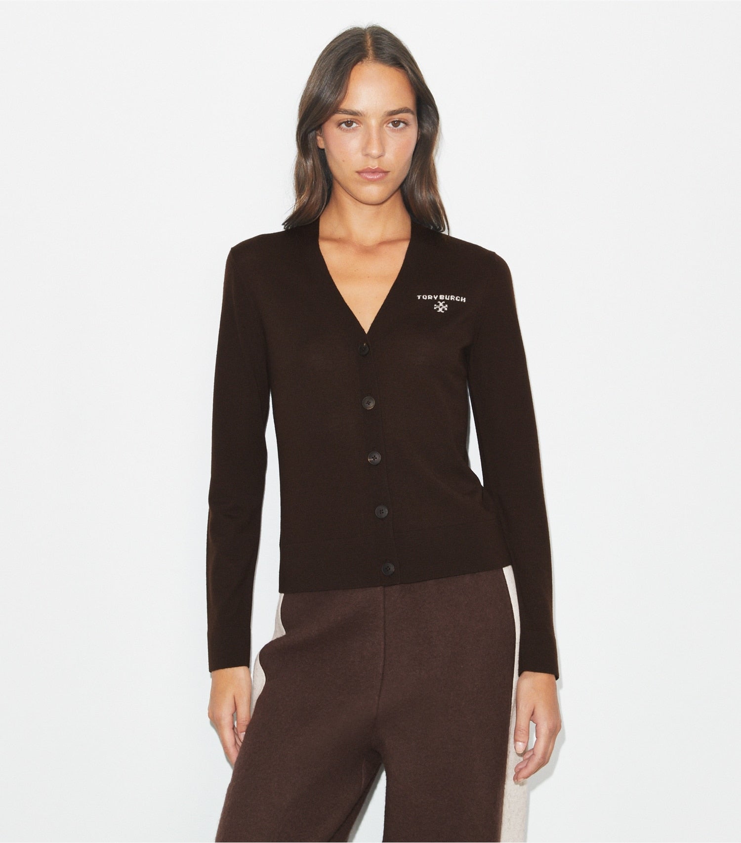 Tory Burch Simone Wool Cardigan - Winter Rich Brown
