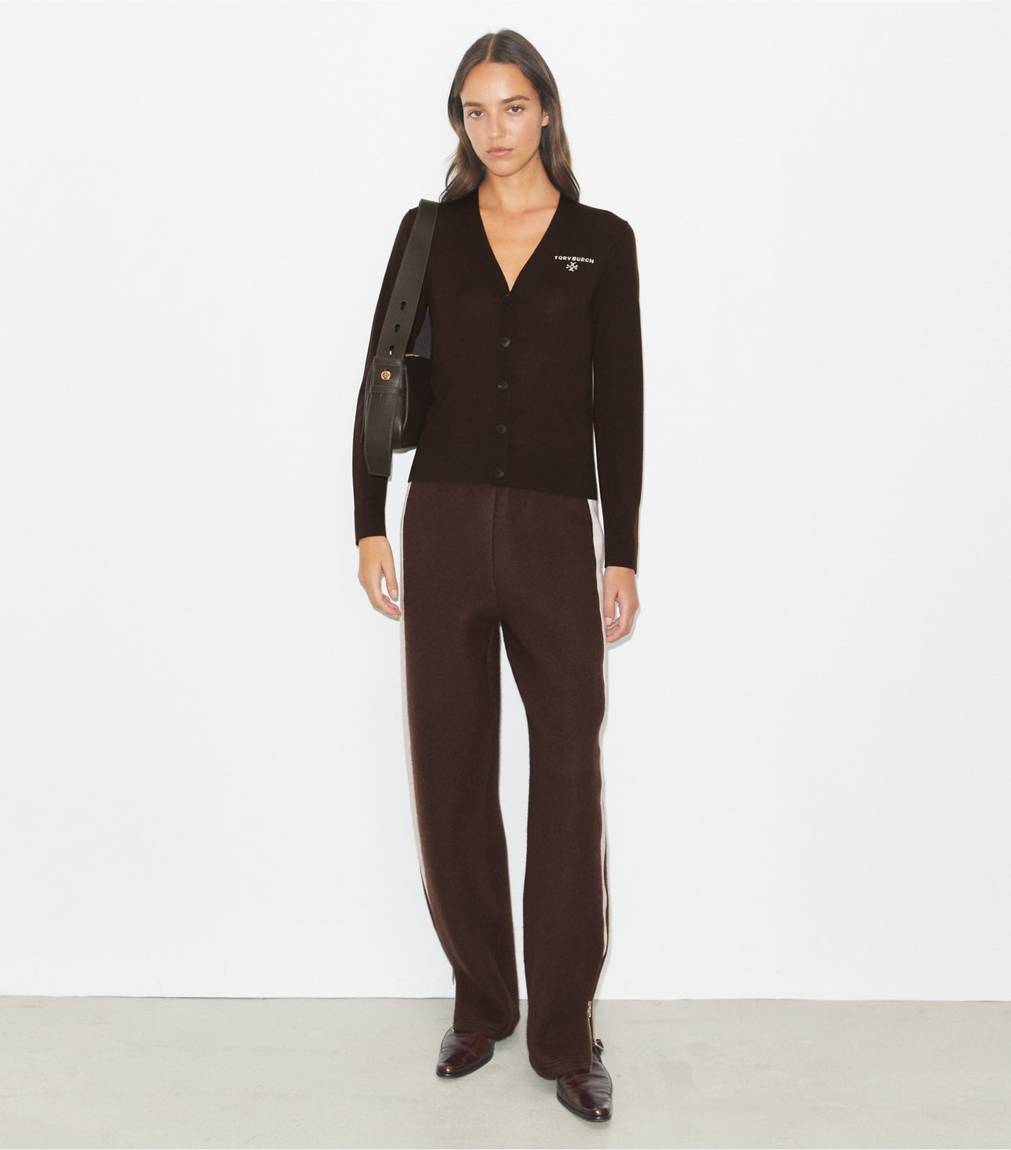 Tory Burch Simone Wool Cardigan - Winter Rich Brown
