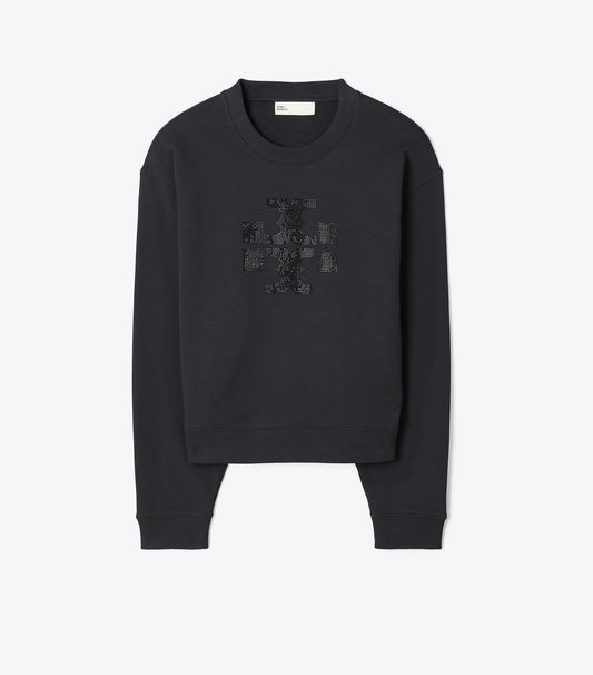 Tory Burch Crystal Logo Sweatshirt - Embellished Black