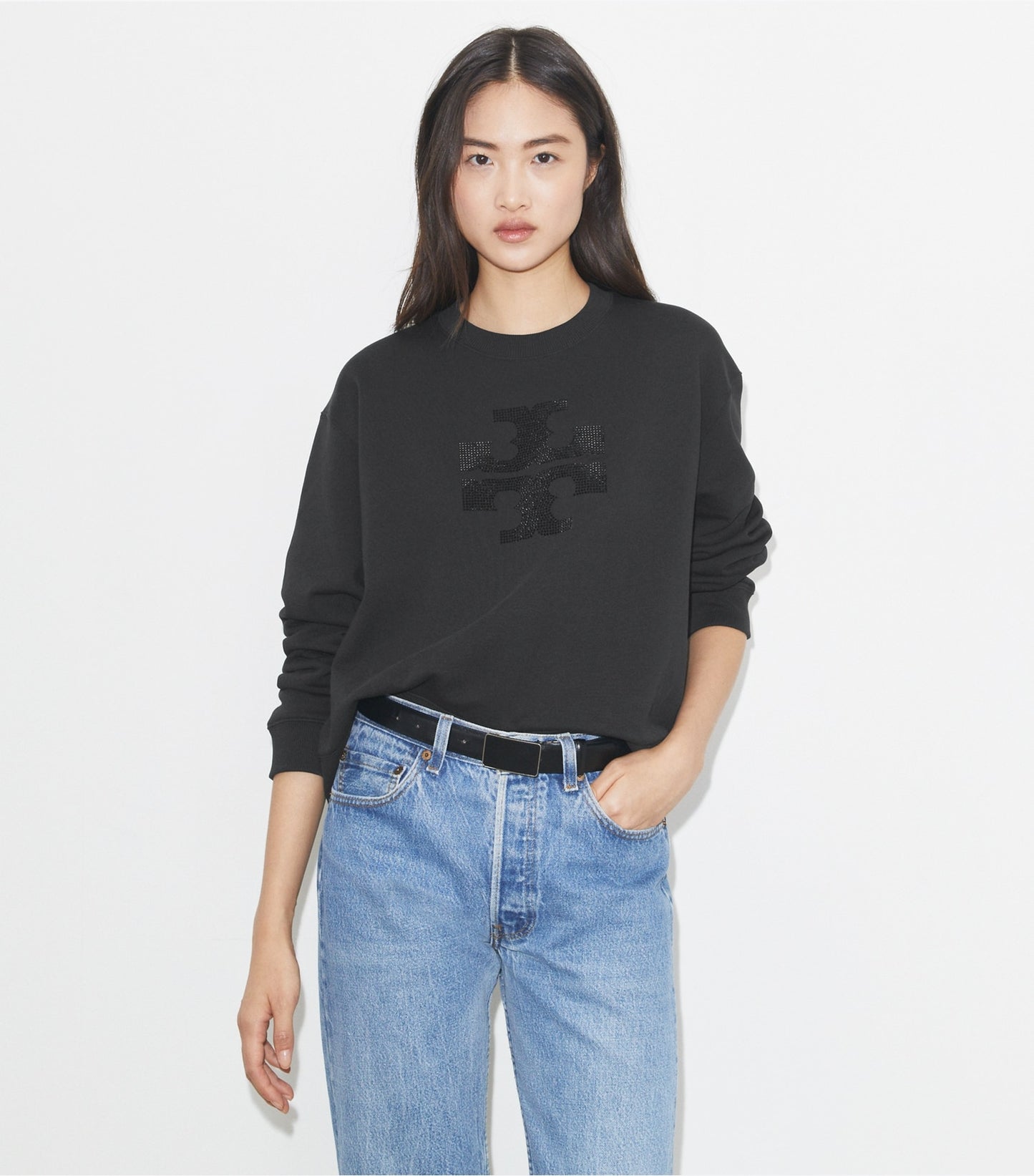 Tory Burch Crystal Logo Sweatshirt - Embellished Black