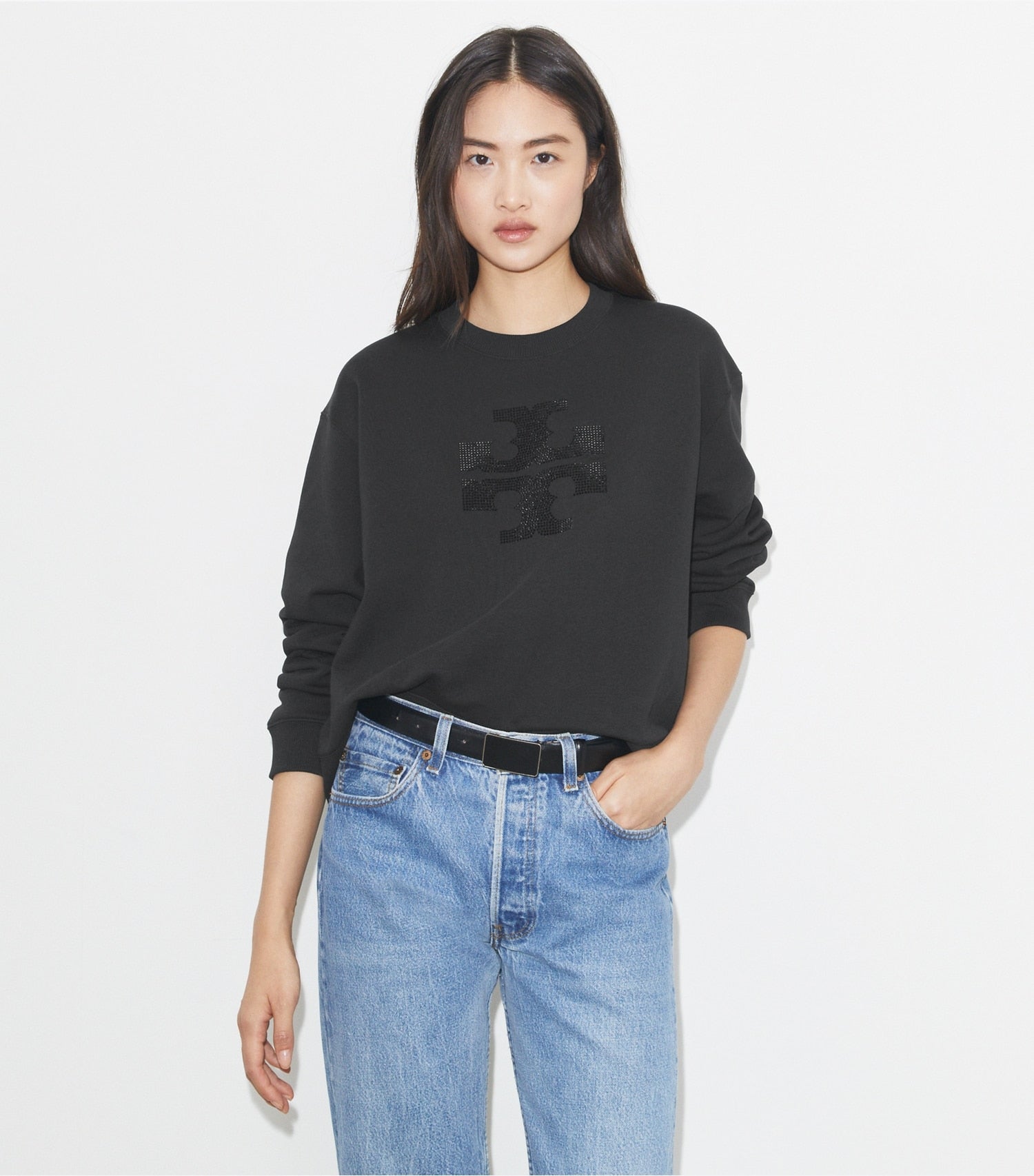 Tory Burch Crystal Logo Sweatshirt - Embellished Black