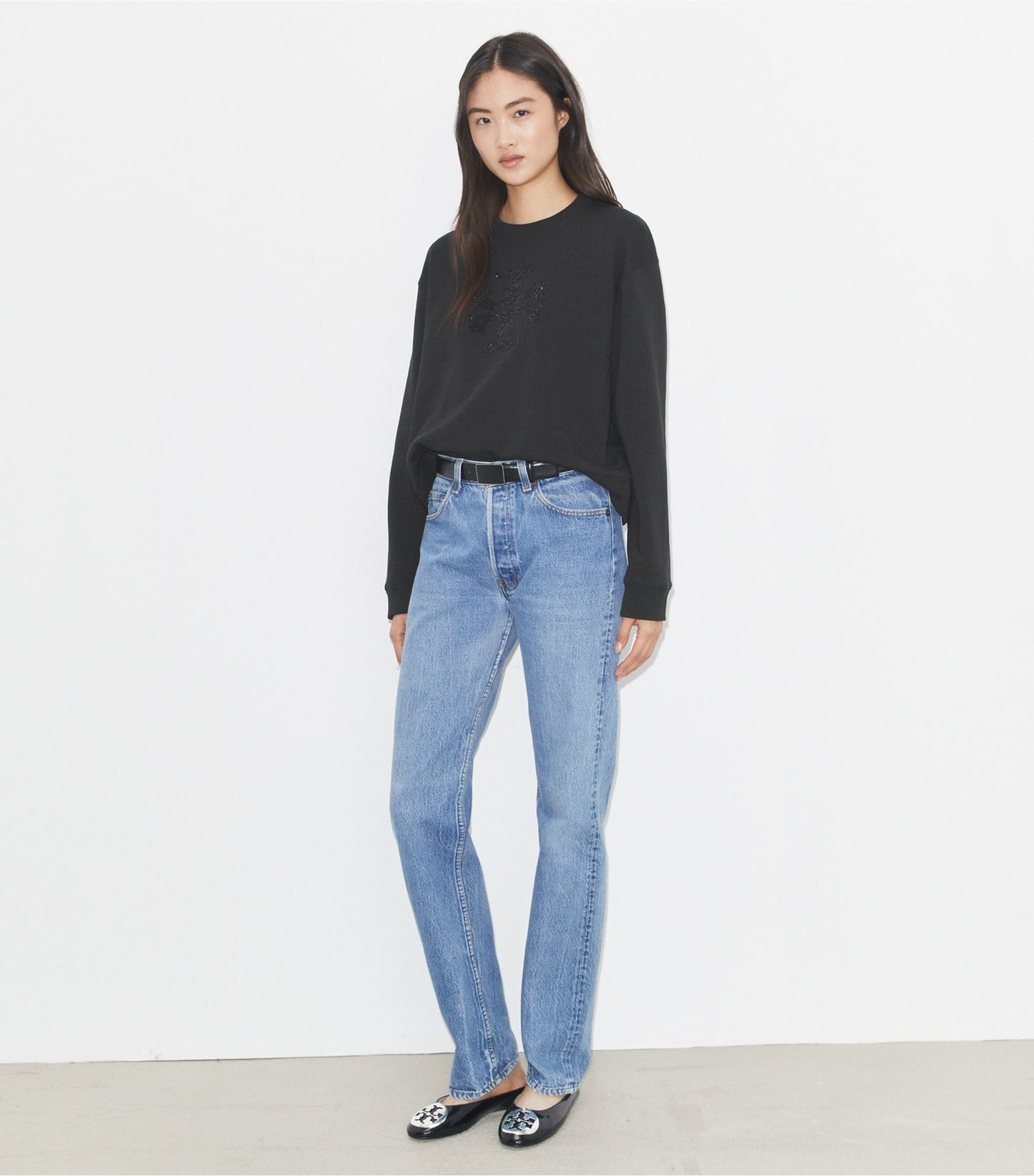 Tory Burch Crystal Logo Sweatshirt - Embellished Black