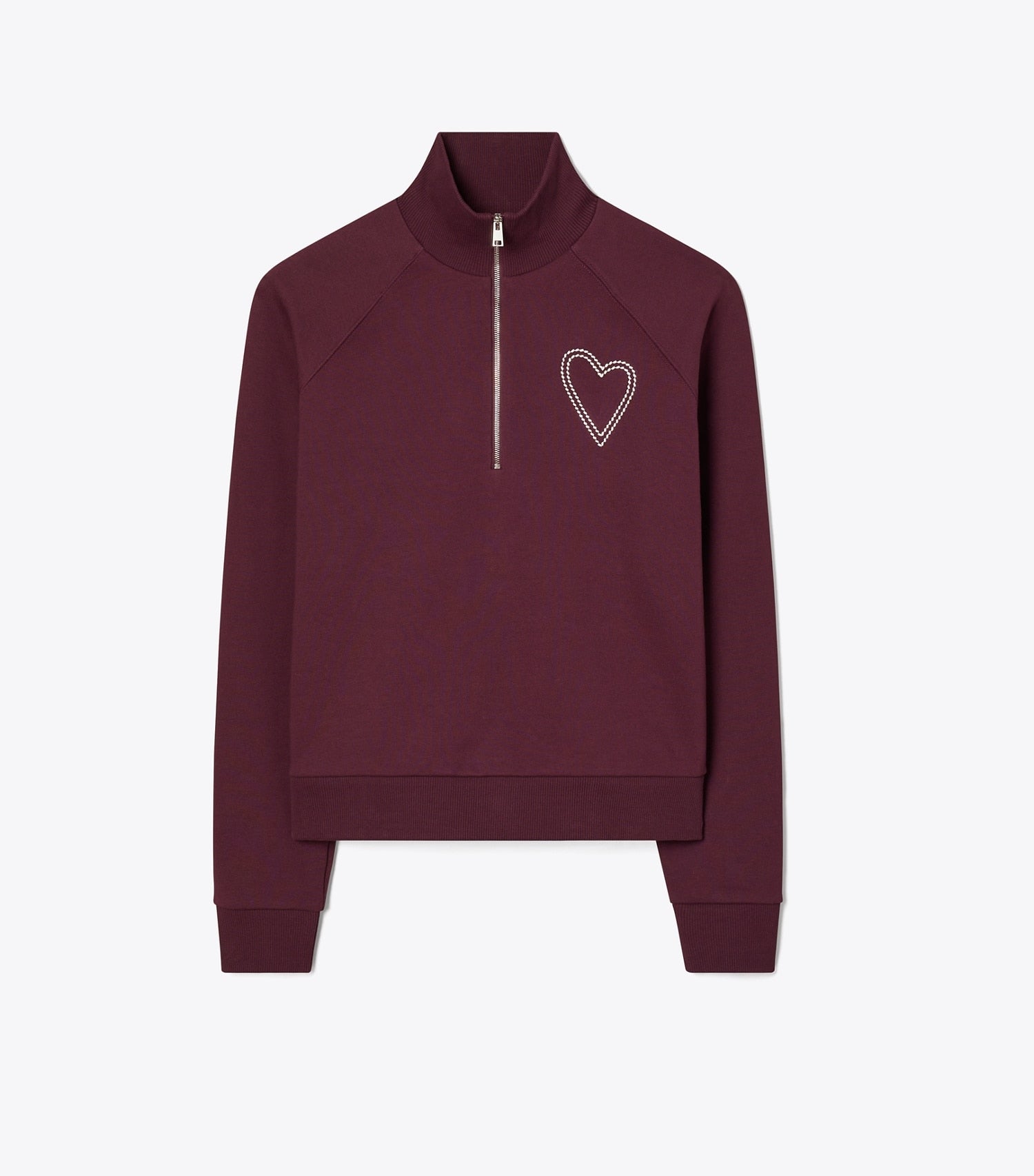 Tory Burch Pick Stitch Heart French Terry Sweatshirt - Dark Merlot