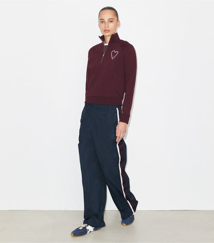 Tory Burch Pick Stitch Heart French Terry Sweatshirt - Dark Merlot