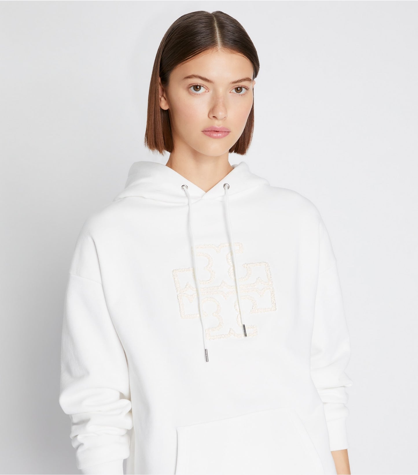 Tory Burch Heavy French Terry Logo Hoodie - Snow White