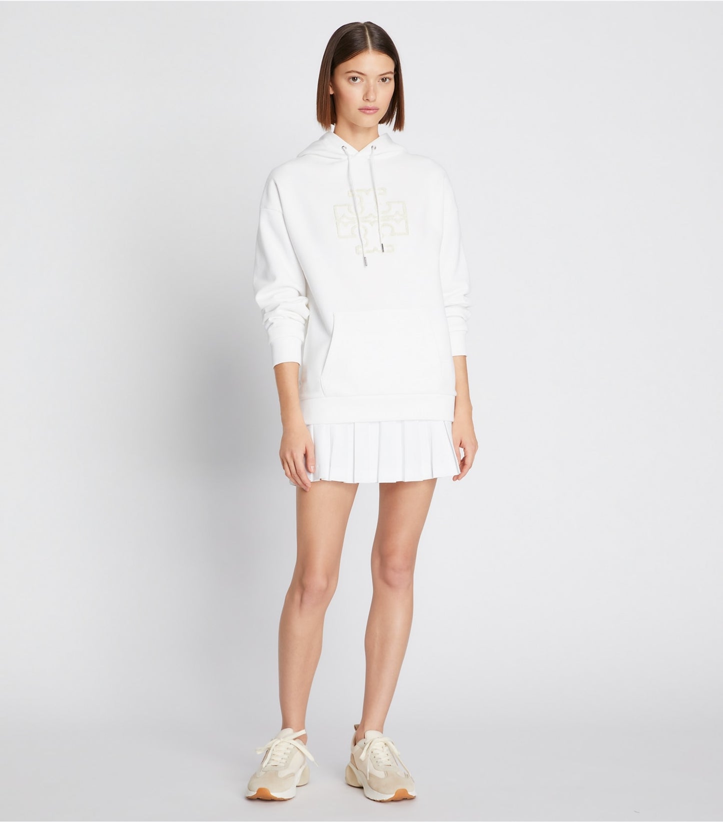 Tory Burch Heavy French Terry Logo Hoodie - Snow White