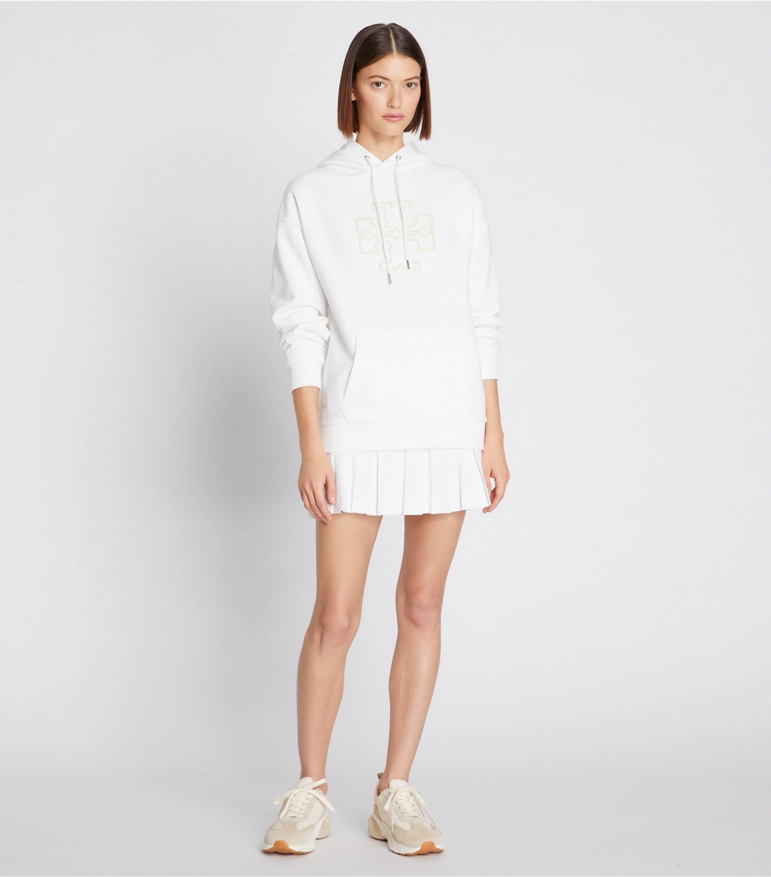 Tory Burch Heavy French Terry Logo Hoodie - Snow White