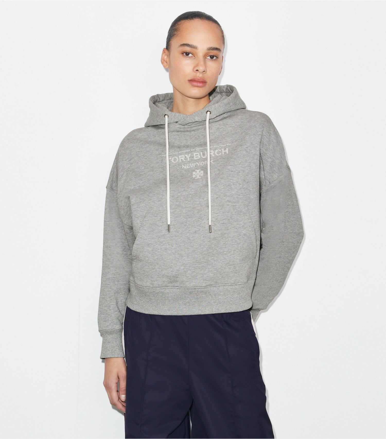 Tory Burch French Terry Hoodie - Medium Heather Gray