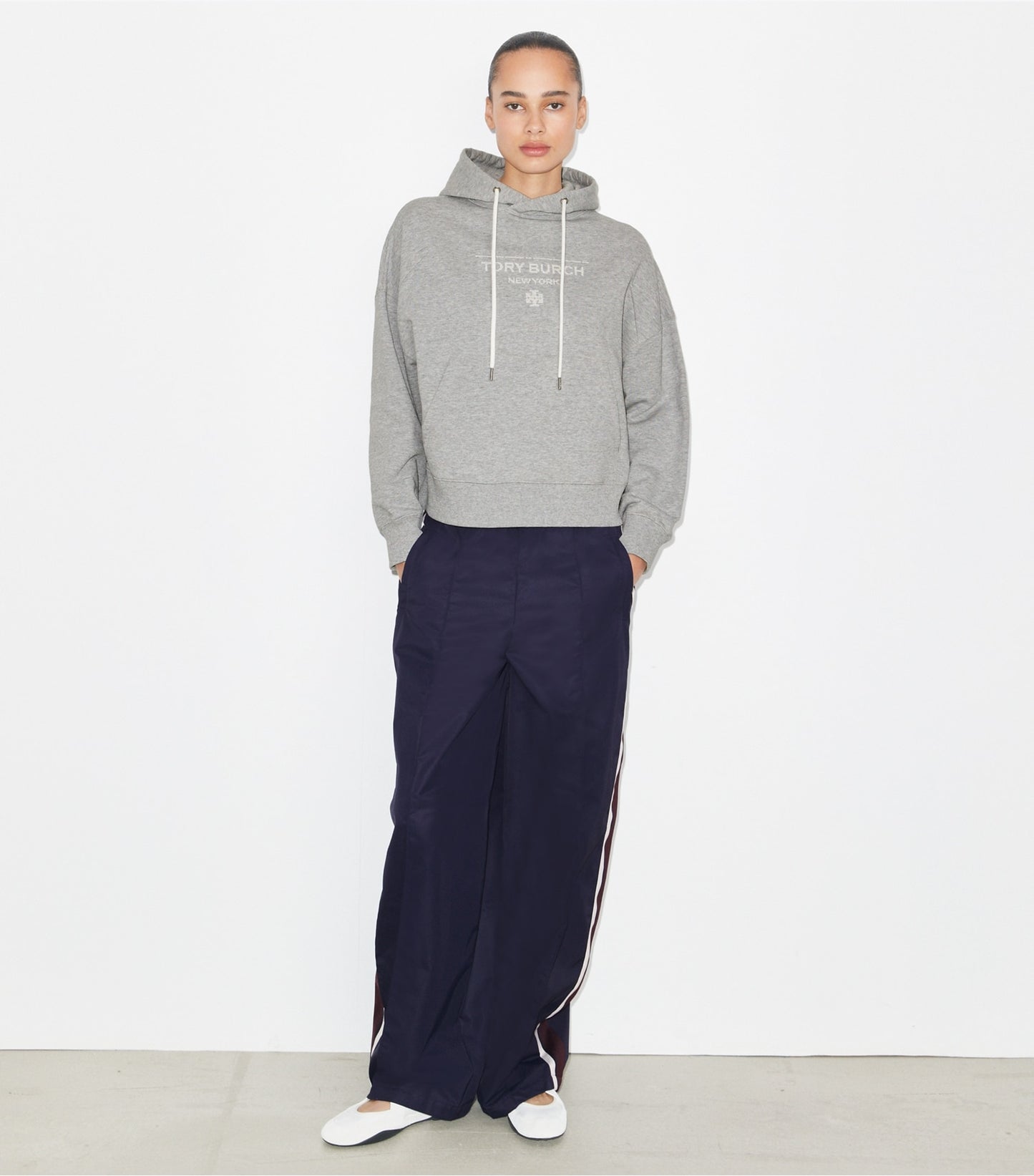 Tory Burch French Terry Hoodie - Medium Heather Gray