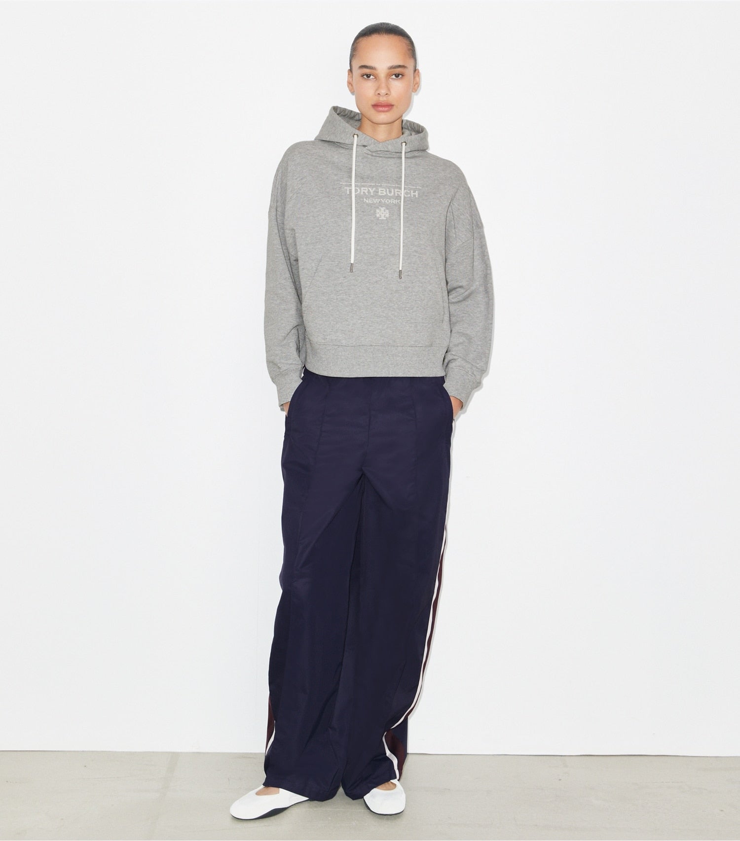 Tory Burch French Terry Hoodie - Medium Heather Gray