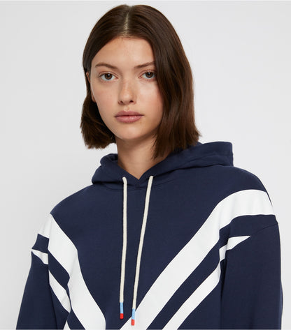 Tory Burch French Terry Chevron Hoodie - Tory Navy/Snow White