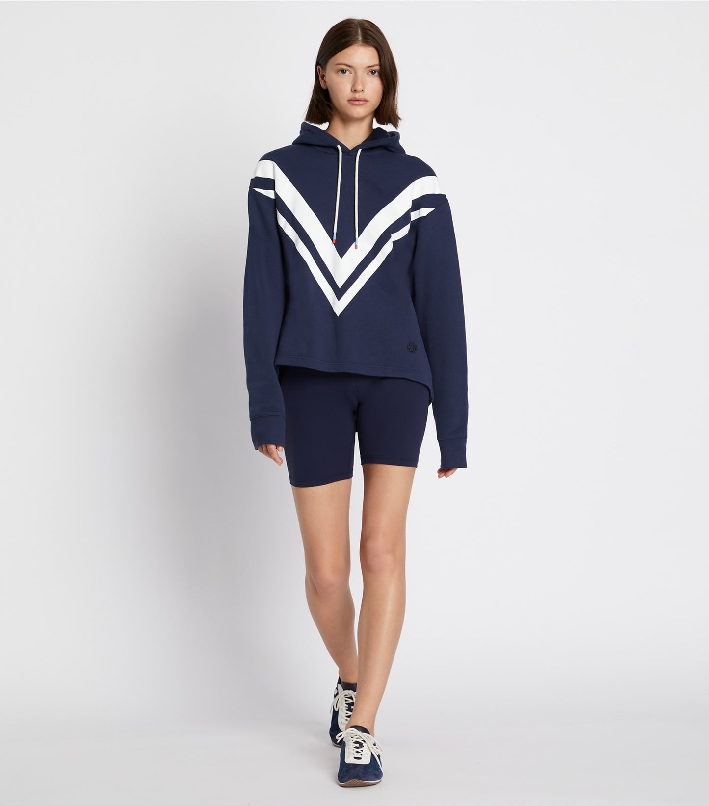 Tory Burch French Terry Chevron Hoodie - Tory Navy/Snow White
