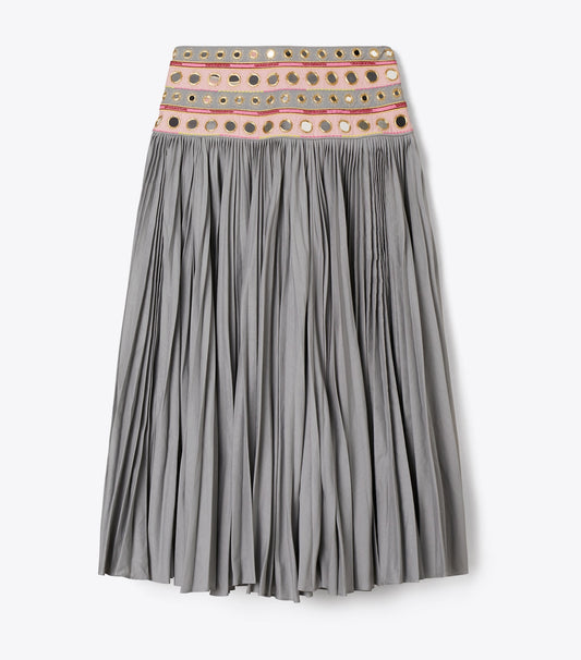 Tory Burch Mirror Embellished Cotton Skirt - Gray / Pink