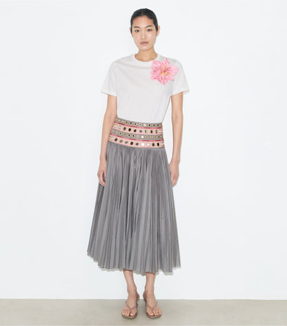Tory Burch Mirror Embellished Cotton Skirt - Gray / Pink
