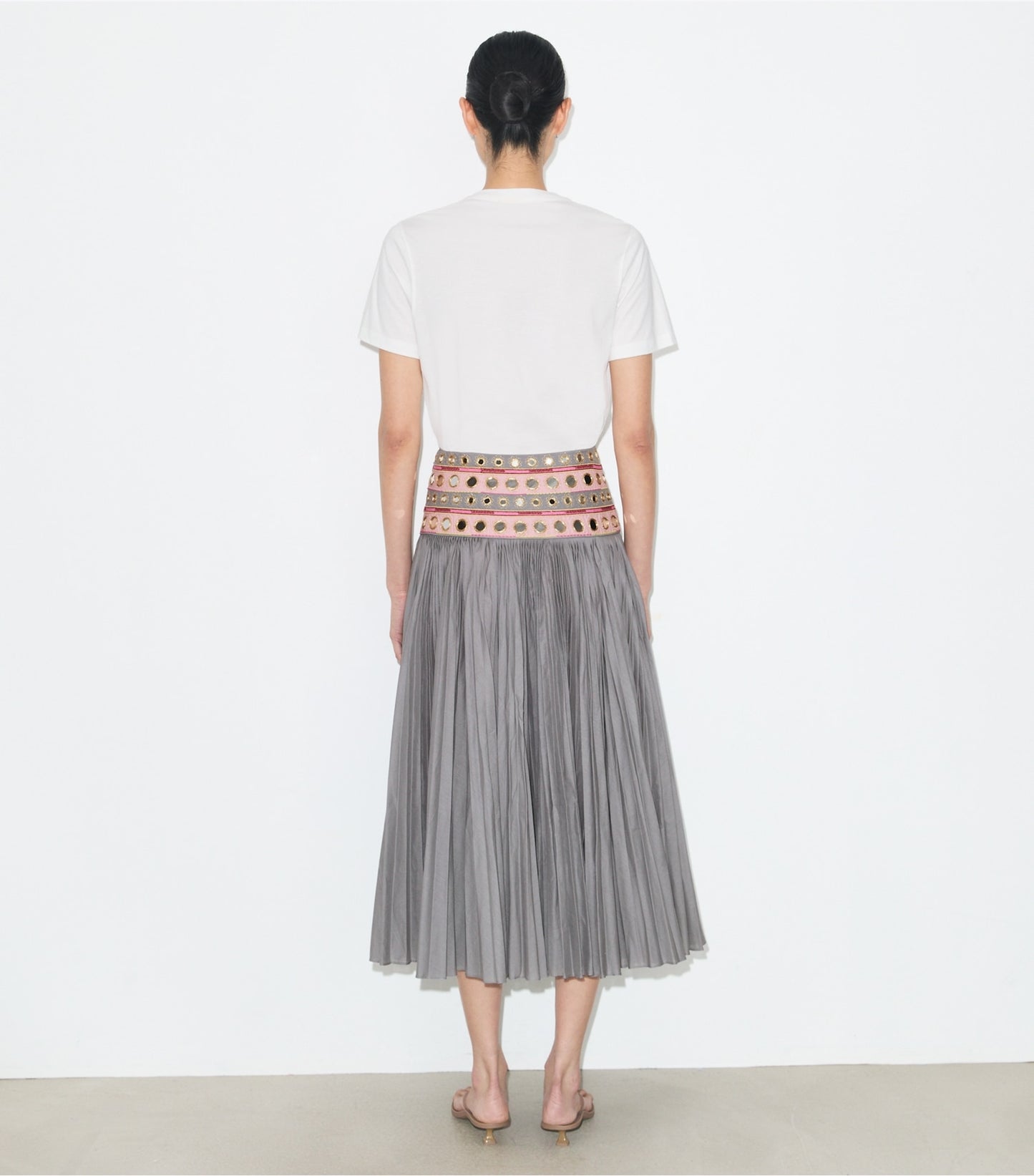 Tory Burch Mirror Embellished Cotton Skirt - Gray / Pink