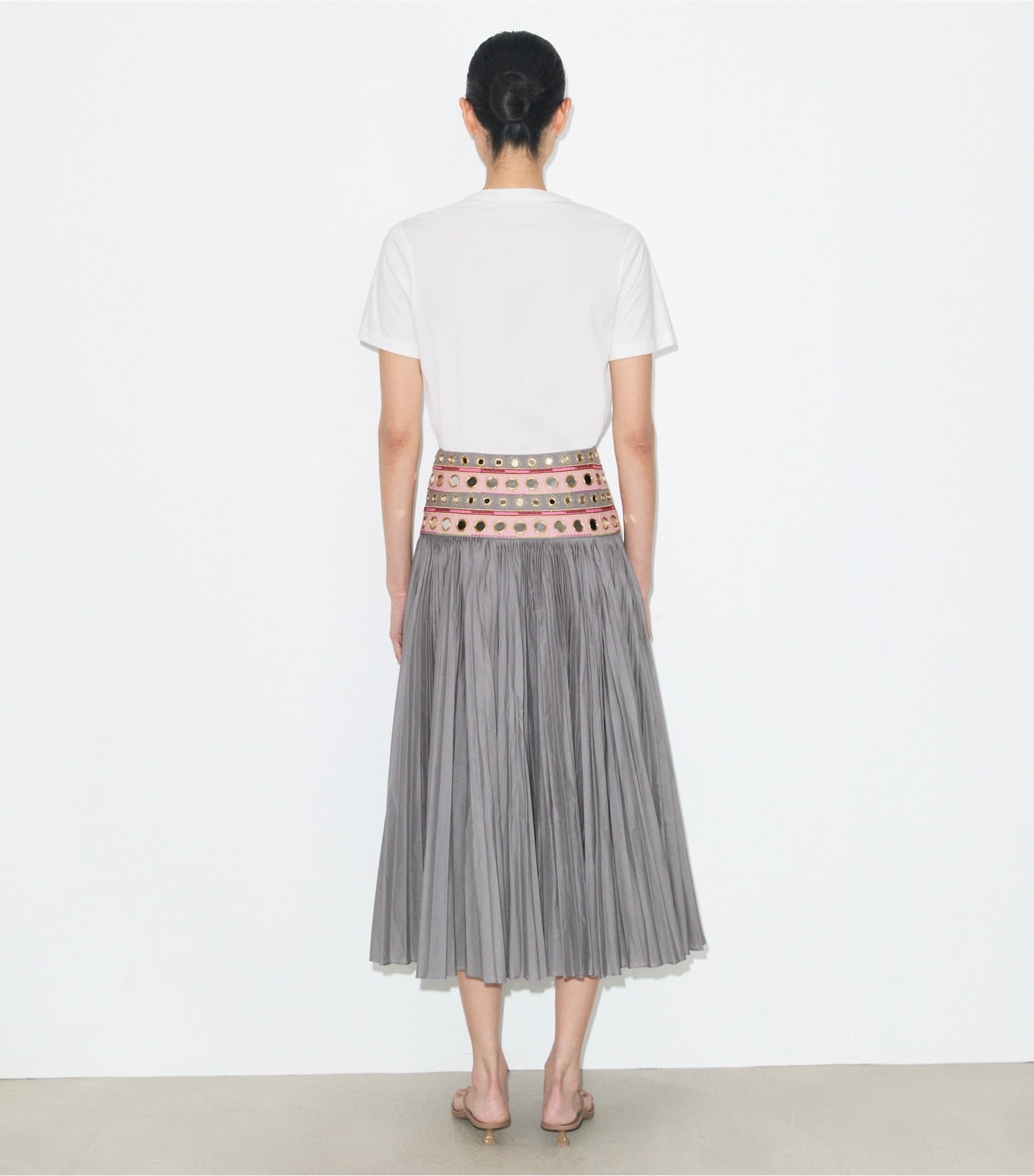 Tory Burch Mirror Embellished Cotton Skirt - Gray / Pink