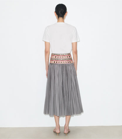 Tory Burch Mirror Embellished Cotton Skirt - Gray / Pink