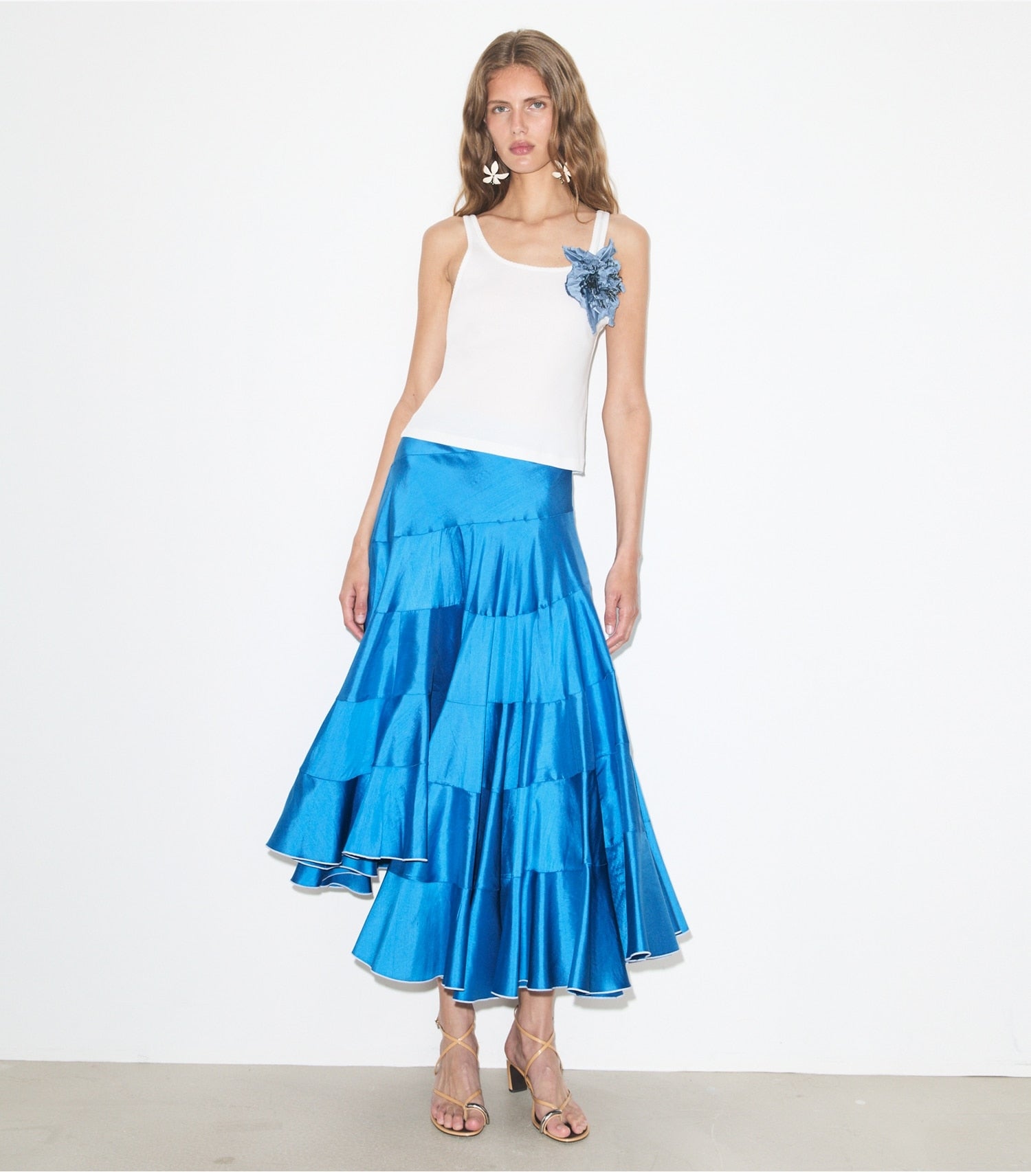 Tory Burch Flared Silk Skirt - Bay Blue