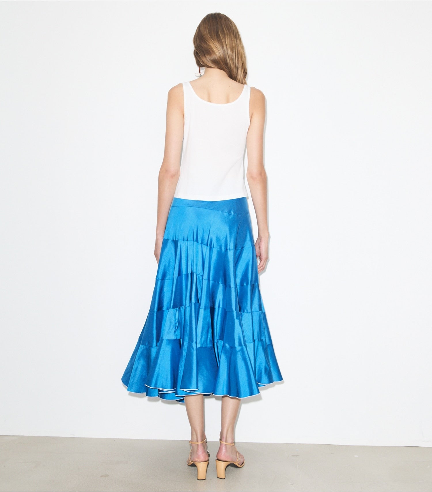 Tory Burch Flared Silk Skirt - Bay Blue